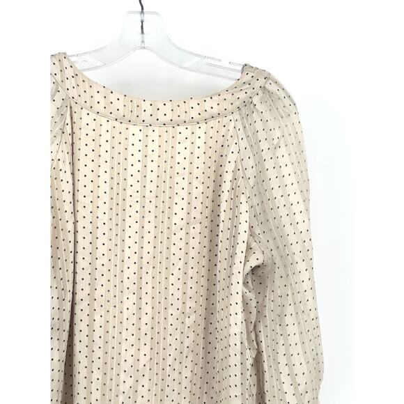 Roz & Ali Womens XL Polka Dot Blouse Beige Tie Neck 3/4 Sleeve Bubble Hem Top - Picture 8 of 15